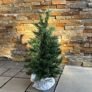 Green Artificial Christmas Tree with White Base